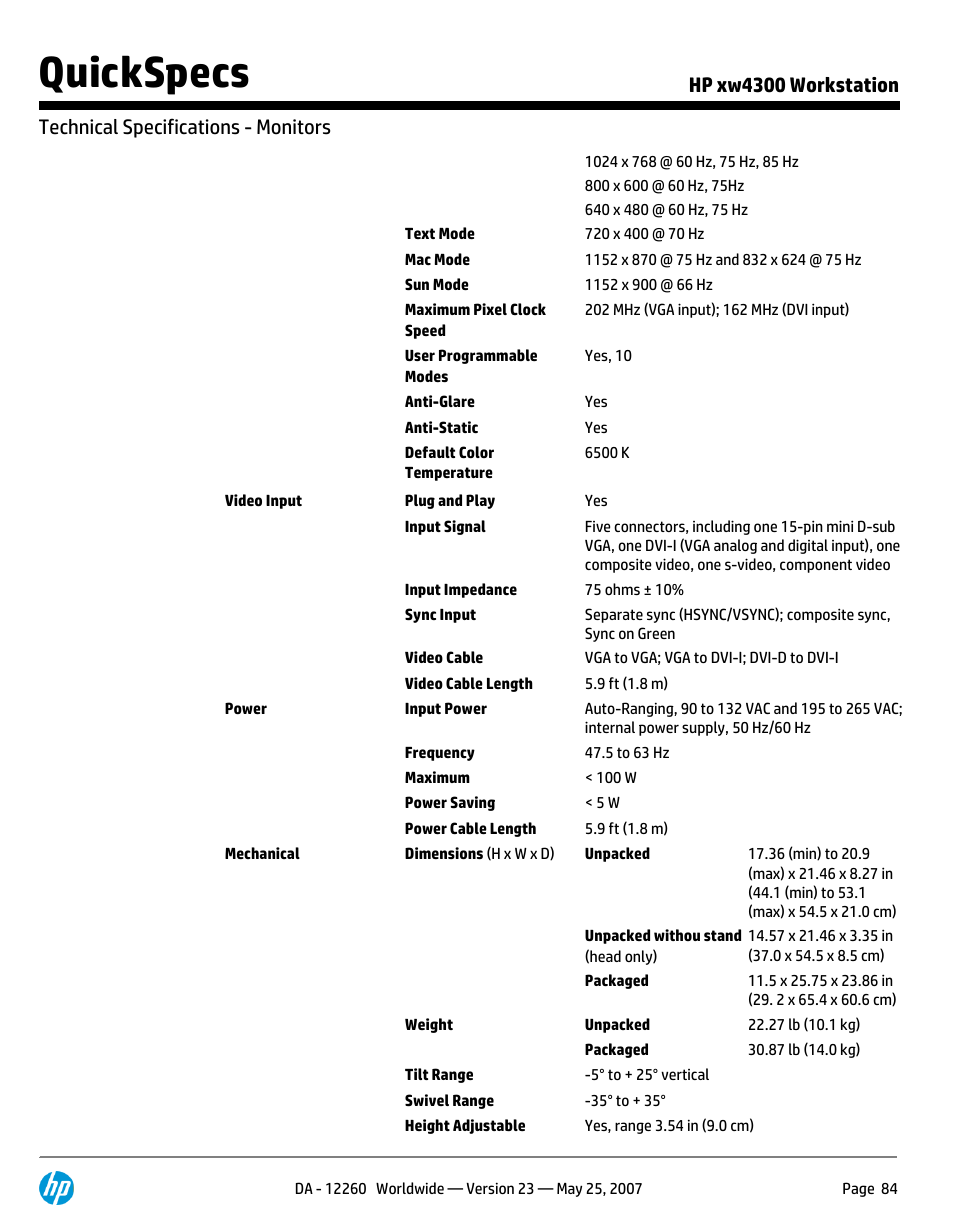 Quickspecs | HP XW4300 User Manual | Page 84 / 90