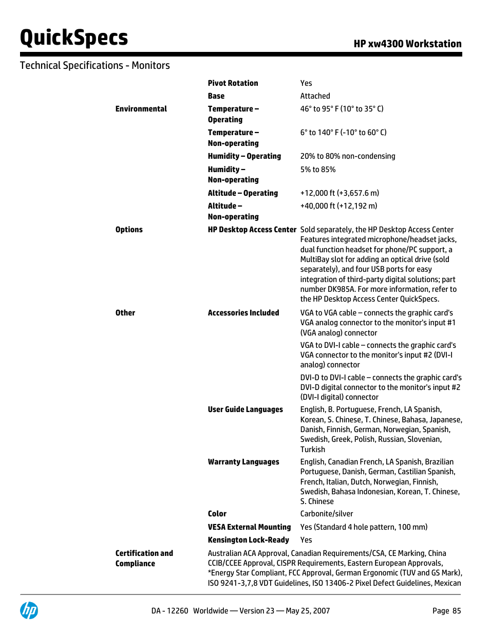 Quickspecs | HP XW4300 User Manual | Page 85 / 90