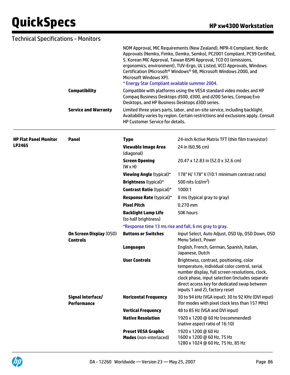 Quickspecs | HP XW4300 User Manual | Page 86 / 90