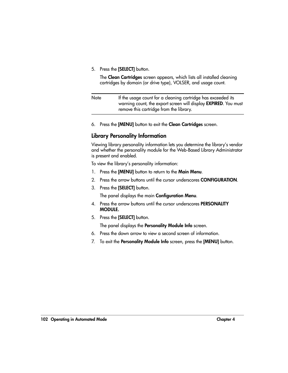 Library personality information, Library personality information 102 | HP 20/700 User Manual | Page 103 / 219