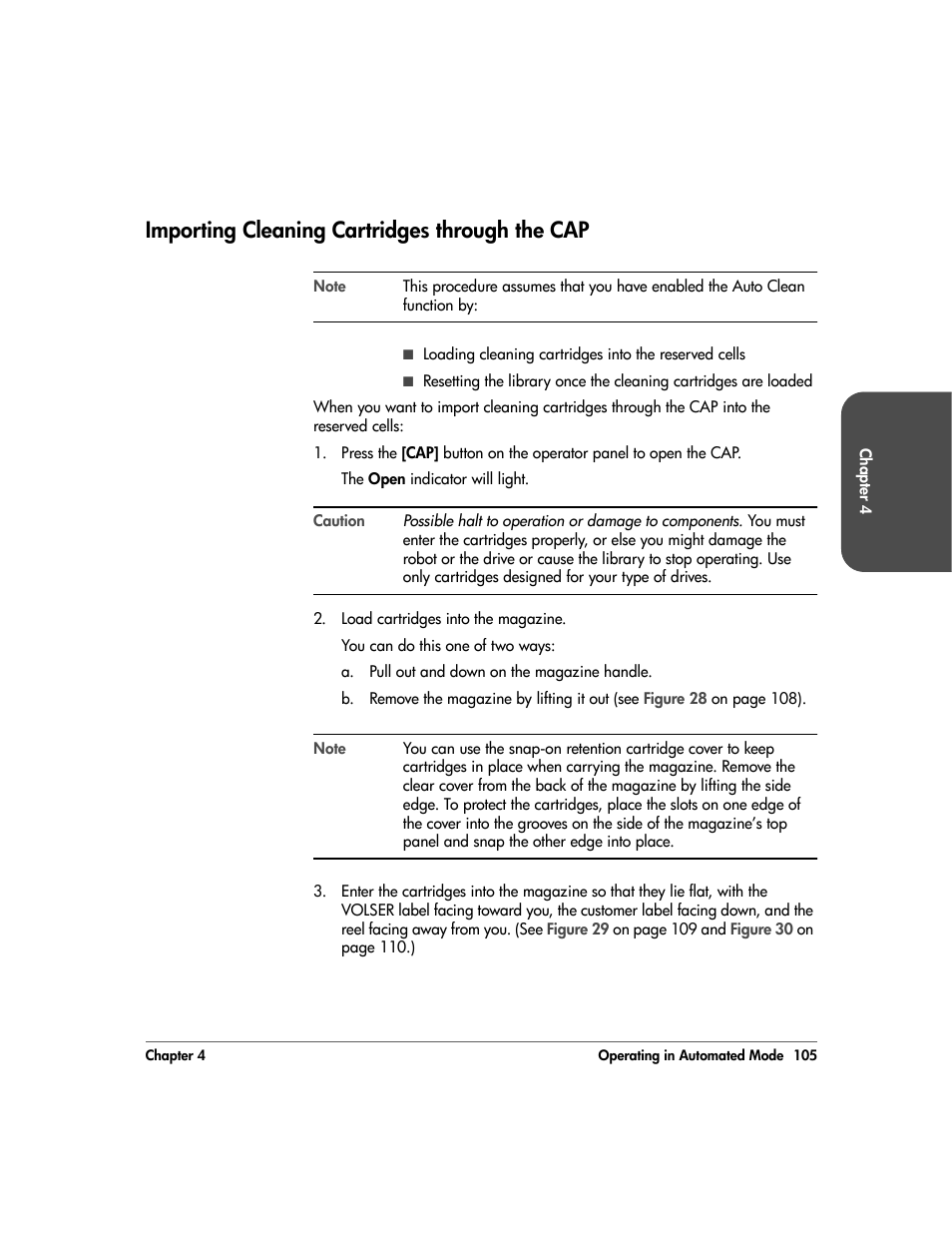 Importing cleaning cartridges through the cap, Importing cleaning cartridges through the cap 105 | HP 20/700 User Manual | Page 106 / 219