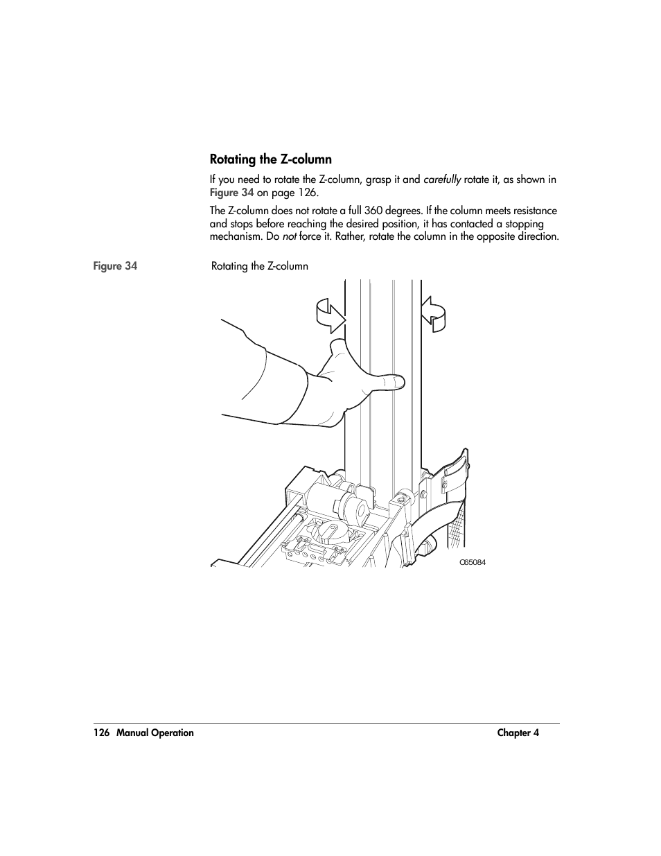 Rotating the z-column, Rotating the z-column 126, Figure 34 | HP 20/700 User Manual | Page 127 / 219