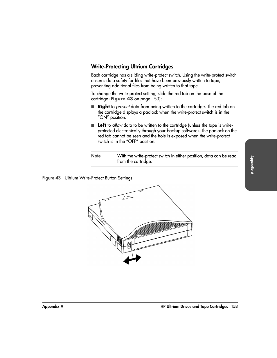 Write-protecting ultrium cartridges, Write-protecting ultrium cartridges 153 | HP 20/700 User Manual | Page 154 / 219