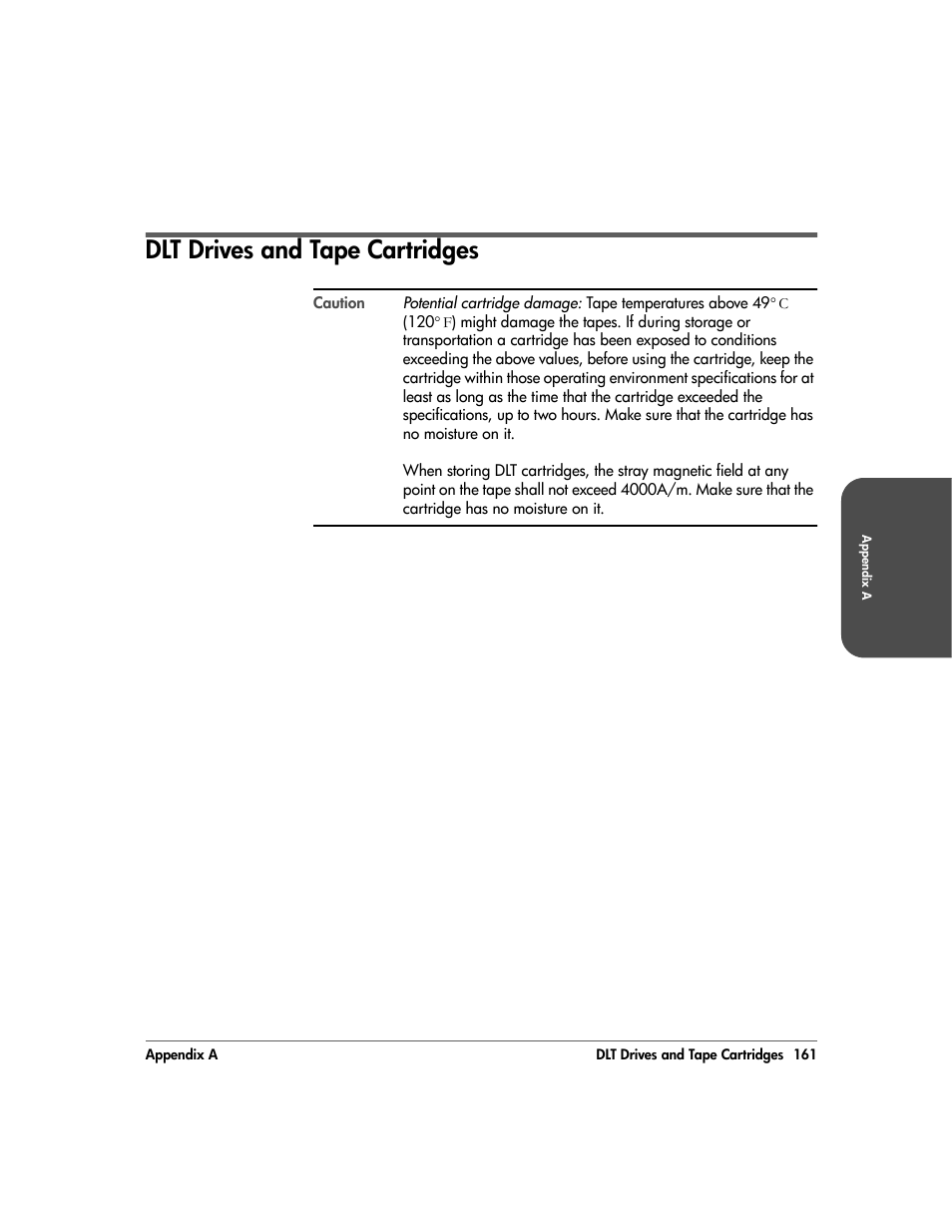 Dlt drives and tape cartridges, Dlt drives and tape cartridges 161 | HP 20/700 User Manual | Page 162 / 219