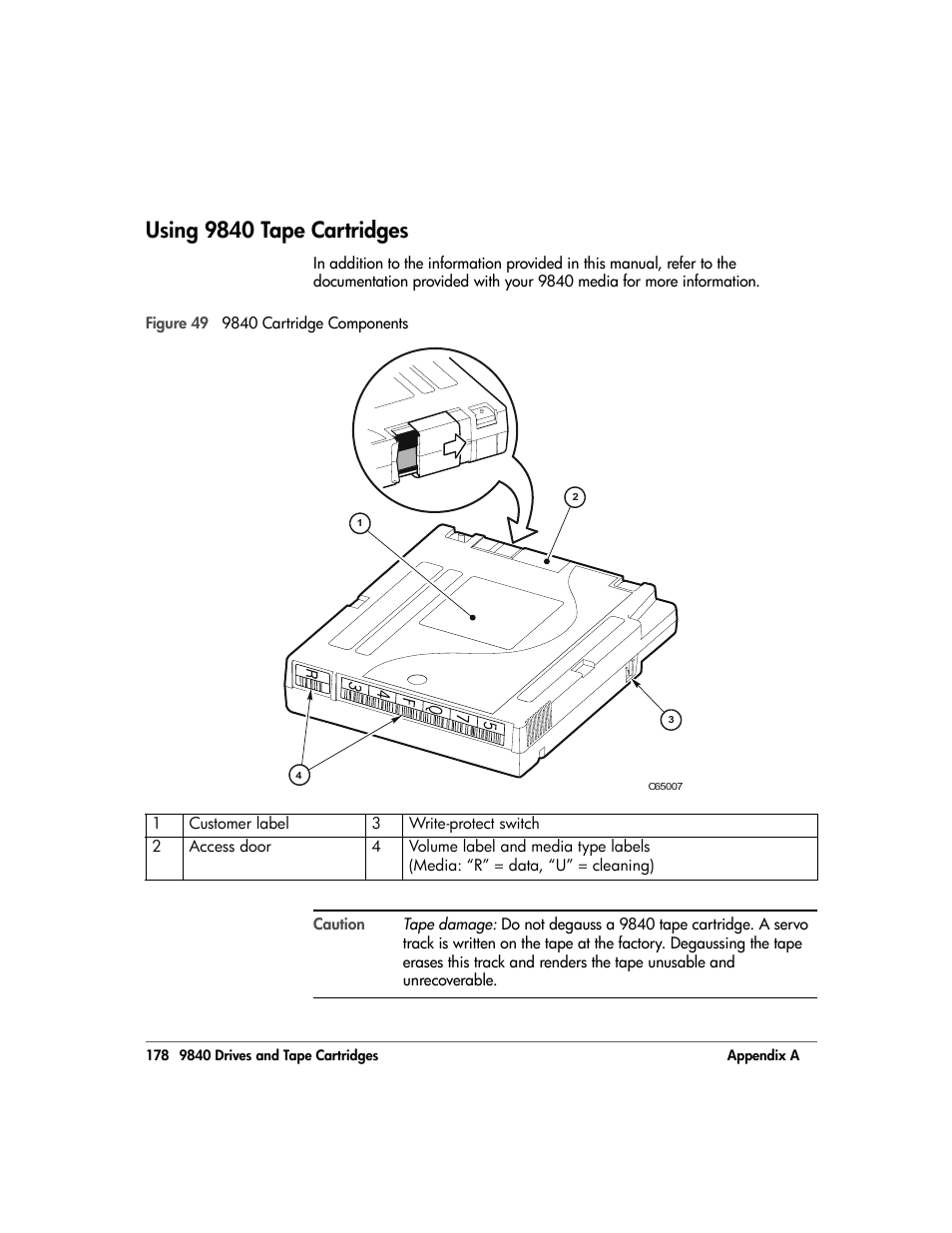 Using 9840 tape cartridges, Using 9840 tape cartridges 178 | HP 20/700 User Manual | Page 179 / 219