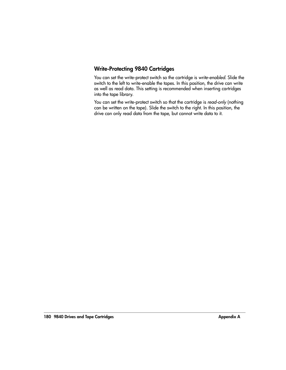 Write-protecting 9840 cartridges, Write-protecting 9840 cartridges 180 | HP 20/700 User Manual | Page 181 / 219