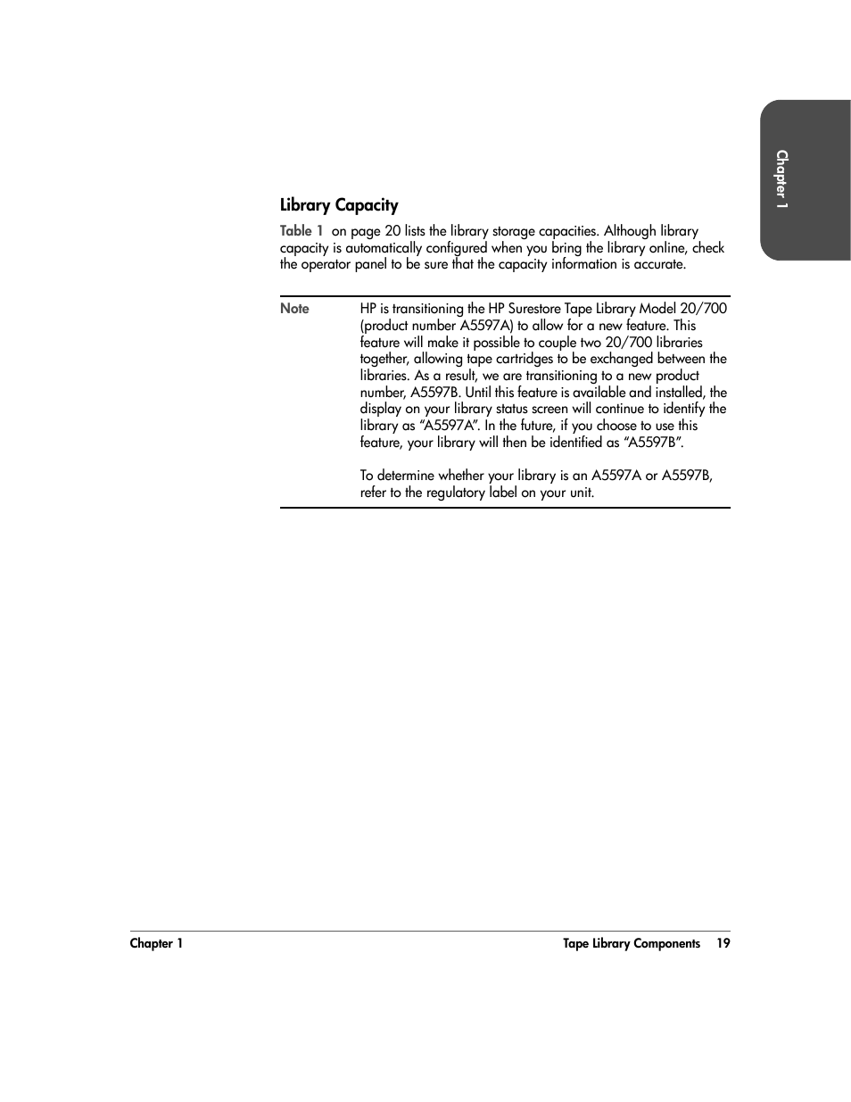 Library capacity, Library capacity 19 | HP 20/700 User Manual | Page 20 / 219