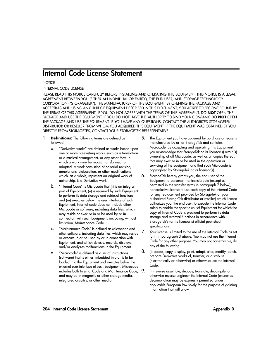 Internal code license statement, Internal code license statement 204 | HP 20/700 User Manual | Page 205 / 219