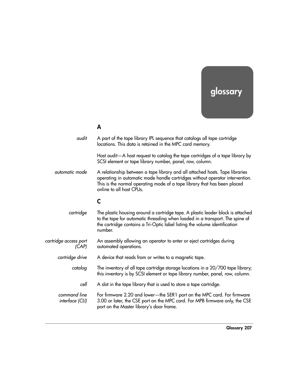 Glossary | HP 20/700 User Manual | Page 208 / 219