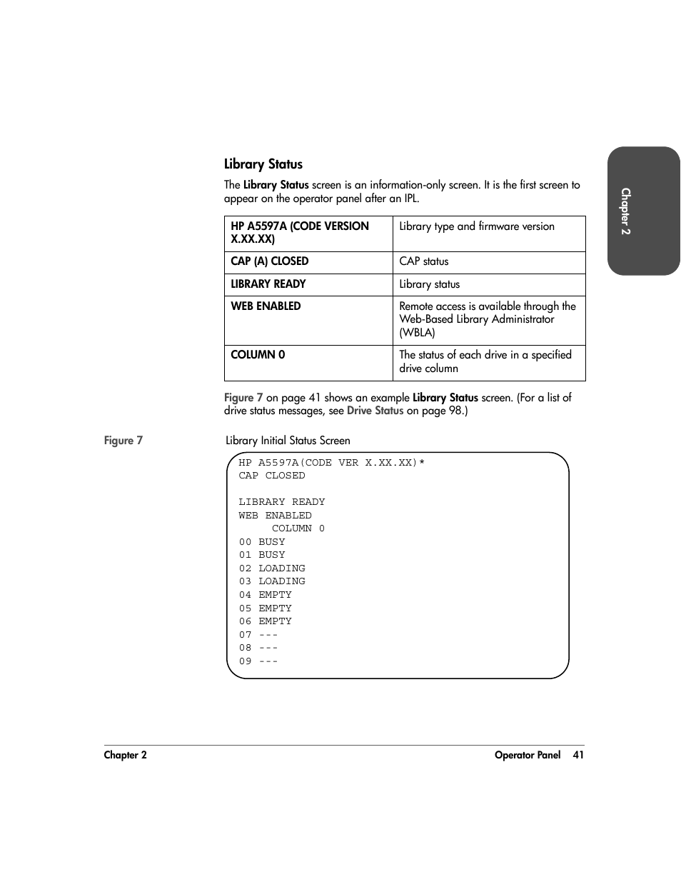 Library status, Library status 41 | HP 20/700 User Manual | Page 42 / 219