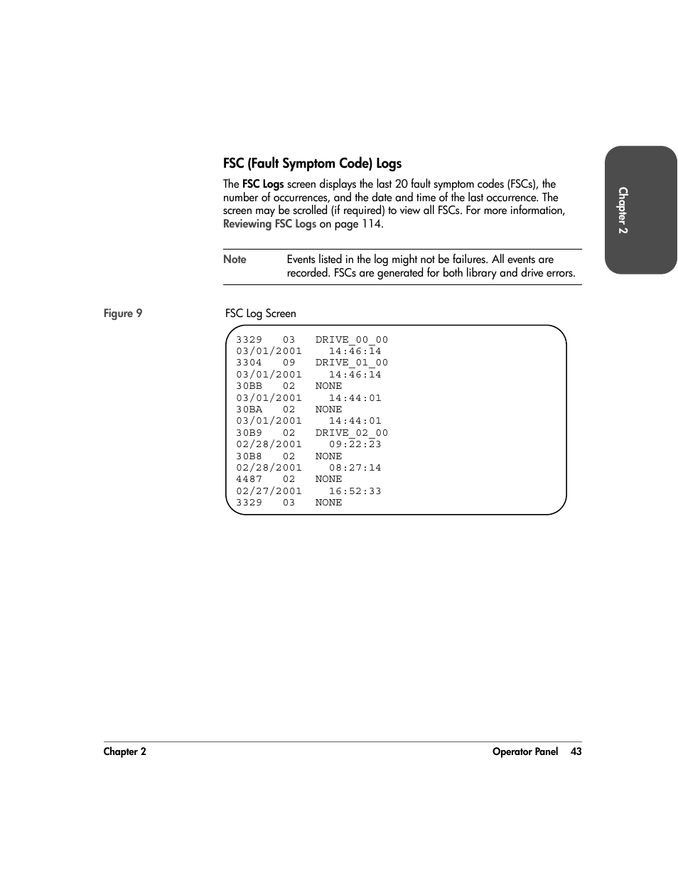 Fsc (fault symptom code) logs, Fsc (fault symptom code) logs 43 | HP 20/700 User Manual | Page 44 / 219