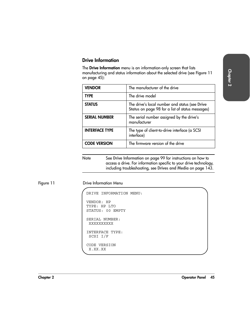 Drive information, Drive information 45 | HP 20/700 User Manual | Page 46 / 219