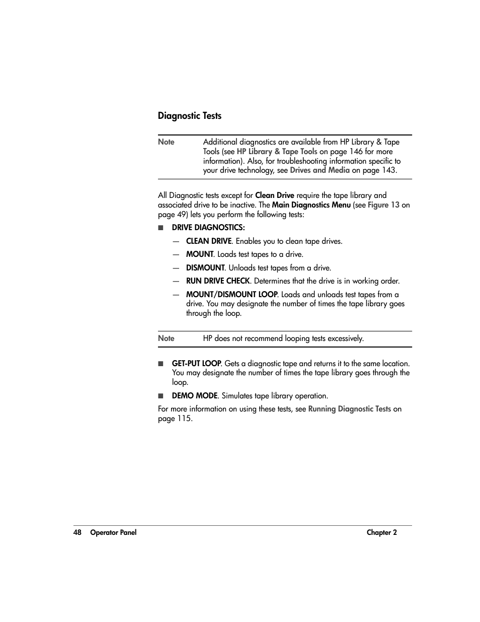 Diagnostic tests, Diagnostic tests 48 | HP 20/700 User Manual | Page 49 / 219