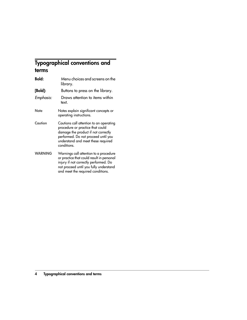 Typographical conventions and terms | HP 20/700 User Manual | Page 5 / 219