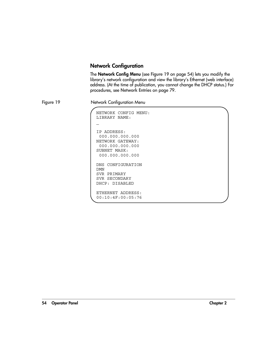 Network configuration, Network configuration 54 | HP 20/700 User Manual | Page 55 / 219