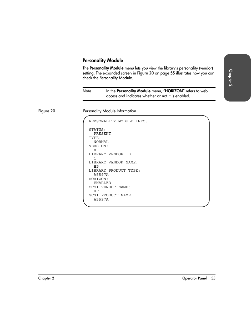 Personality module, Personality module 55 | HP 20/700 User Manual | Page 56 / 219