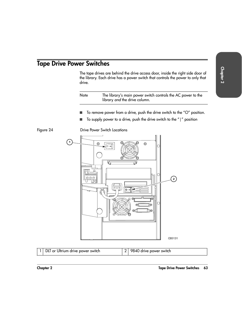 Tape drive power switches, Tape drive power switches 63 | HP 20/700 User Manual | Page 64 / 219