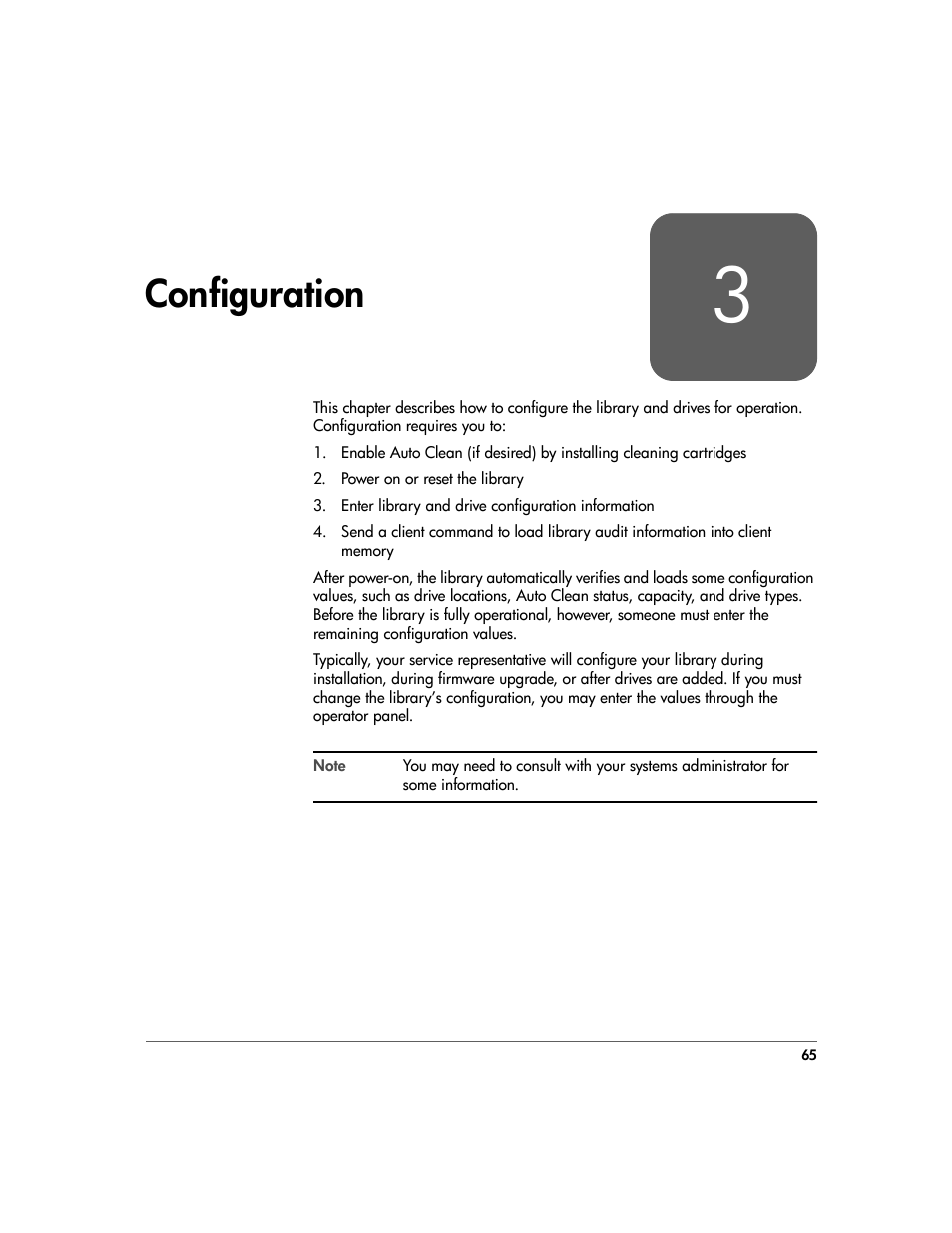 Configuration, Chapter 3, Configuration 65 | HP 20/700 User Manual | Page 66 / 219