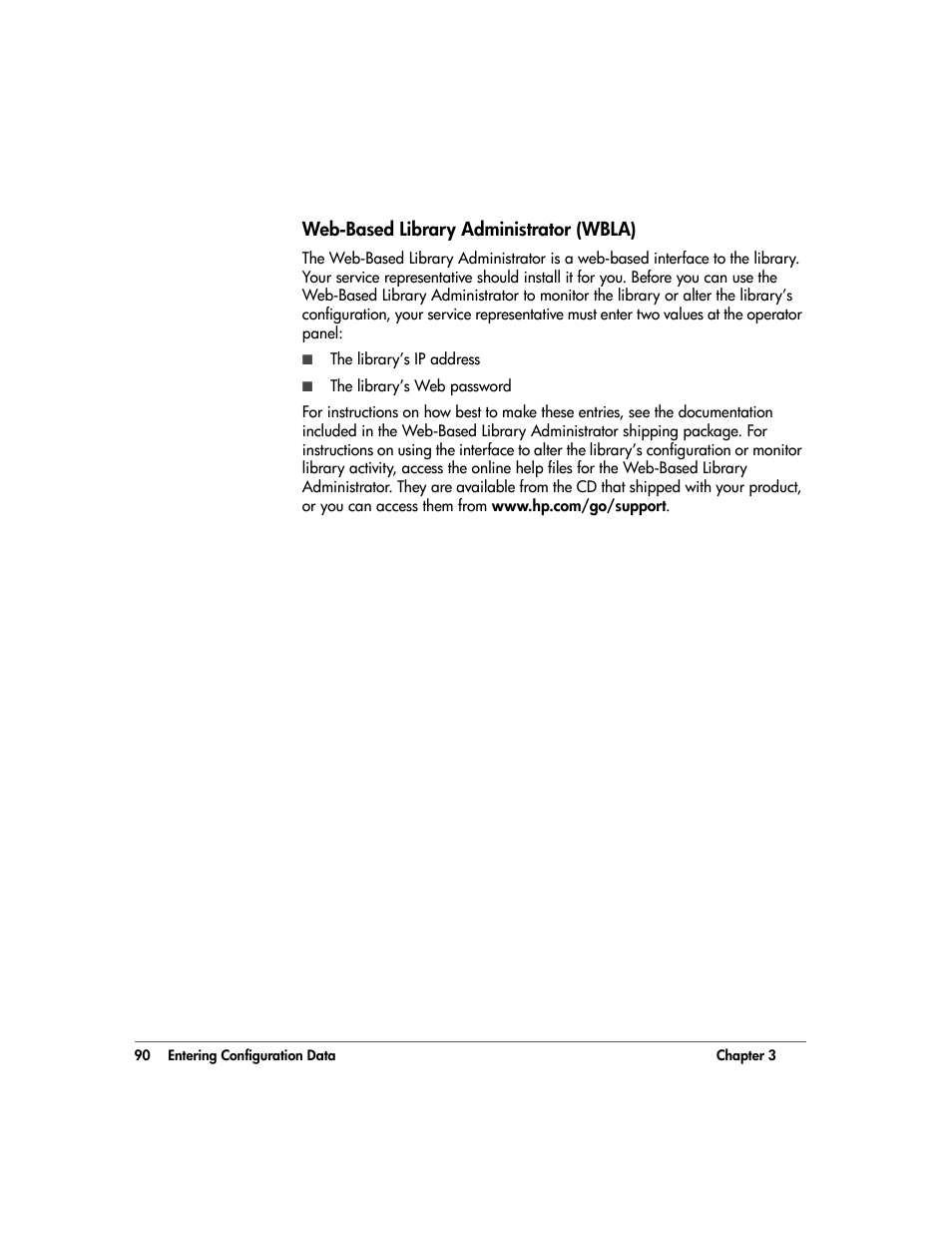 Web-based library administrator (wbla), Web-based library administrator (wbla) 90 | HP 20/700 User Manual | Page 91 / 219