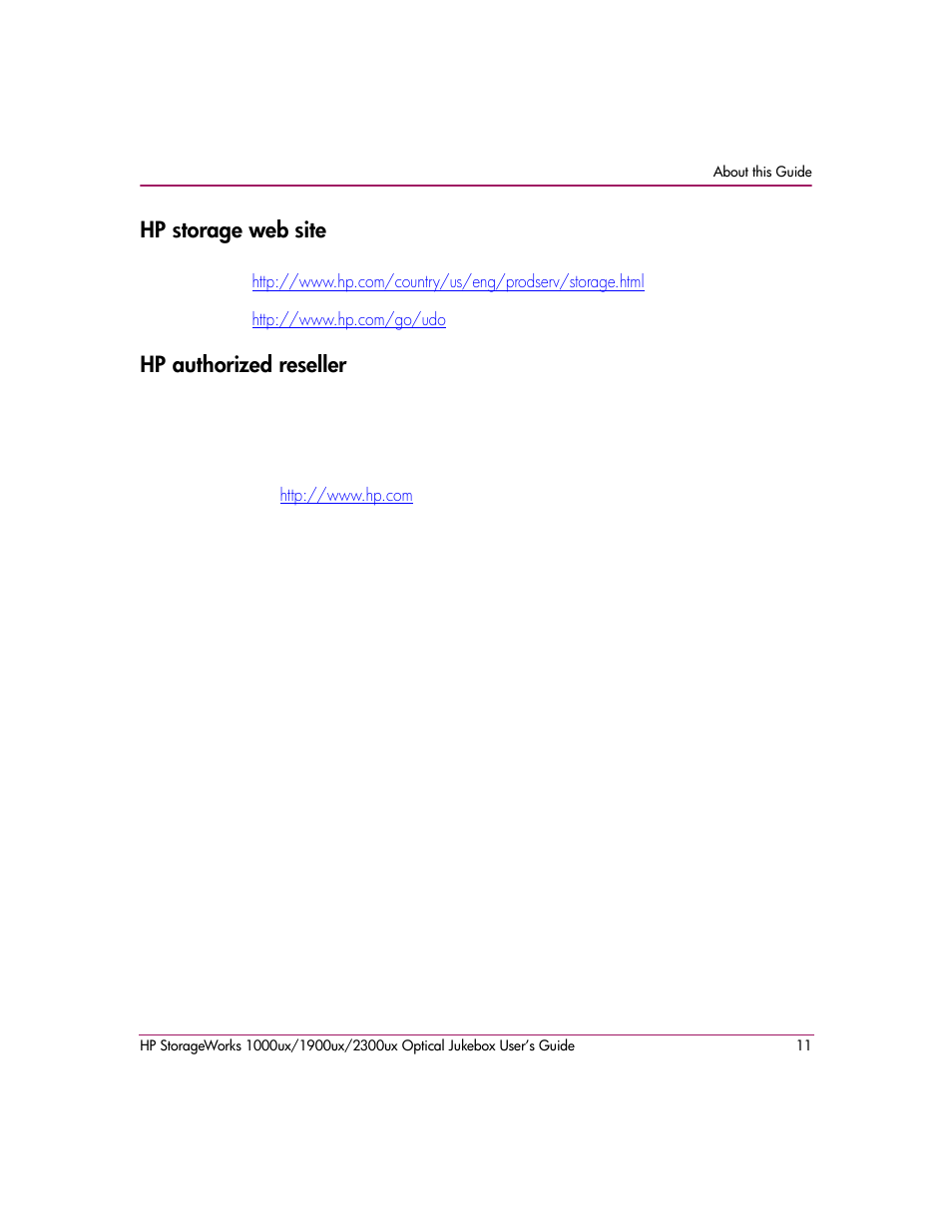 Hp storage web site, Hp authorized reseller, Hp storage web site hp authorized reseller | HP 1900ux User Manual | Page 11 / 80