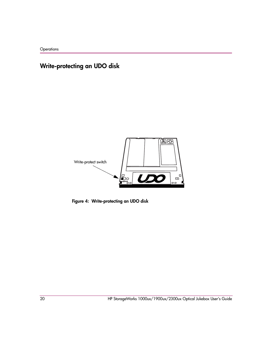 Write-protecting an udo disk, Figure 4: write-protecting an udo disk | HP 1900ux User Manual | Page 20 / 80