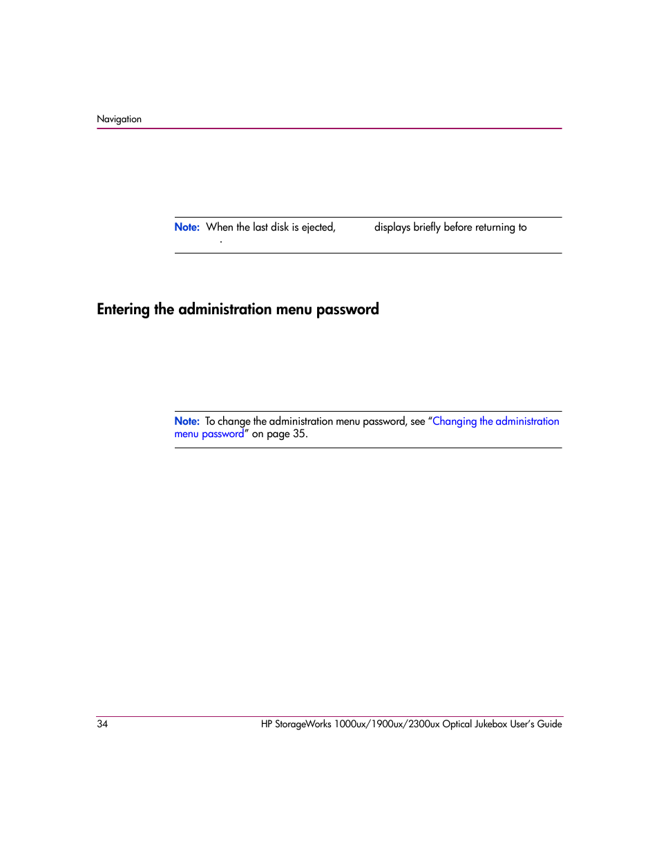 Entering the administration menu password | HP 1900ux User Manual | Page 34 / 80