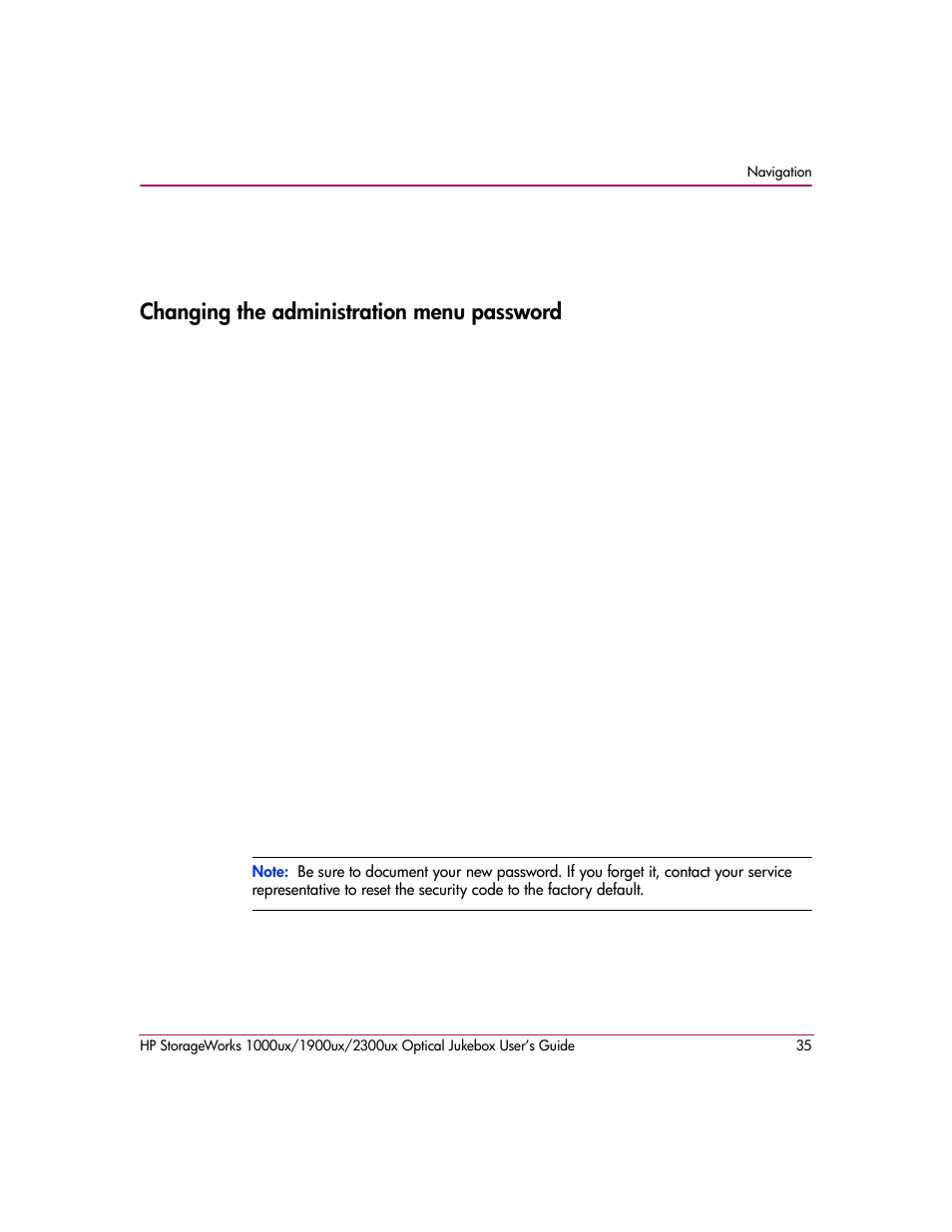 Changing the administration menu password, Changing the administration, Menu password | HP 1900ux User Manual | Page 35 / 80