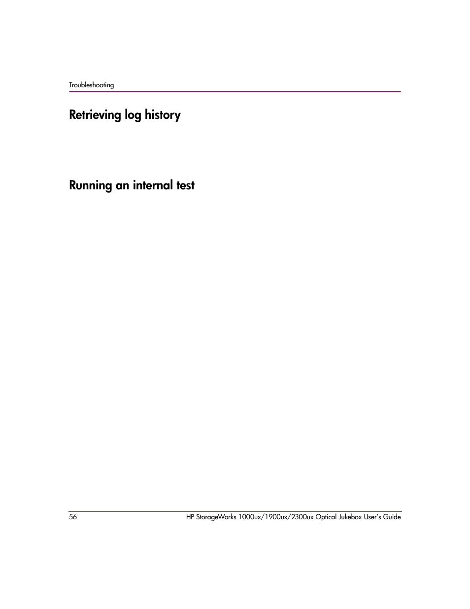 Retrieving log history, Running an internal test, Retrieving log history running an internal test | HP 1900ux User Manual | Page 56 / 80