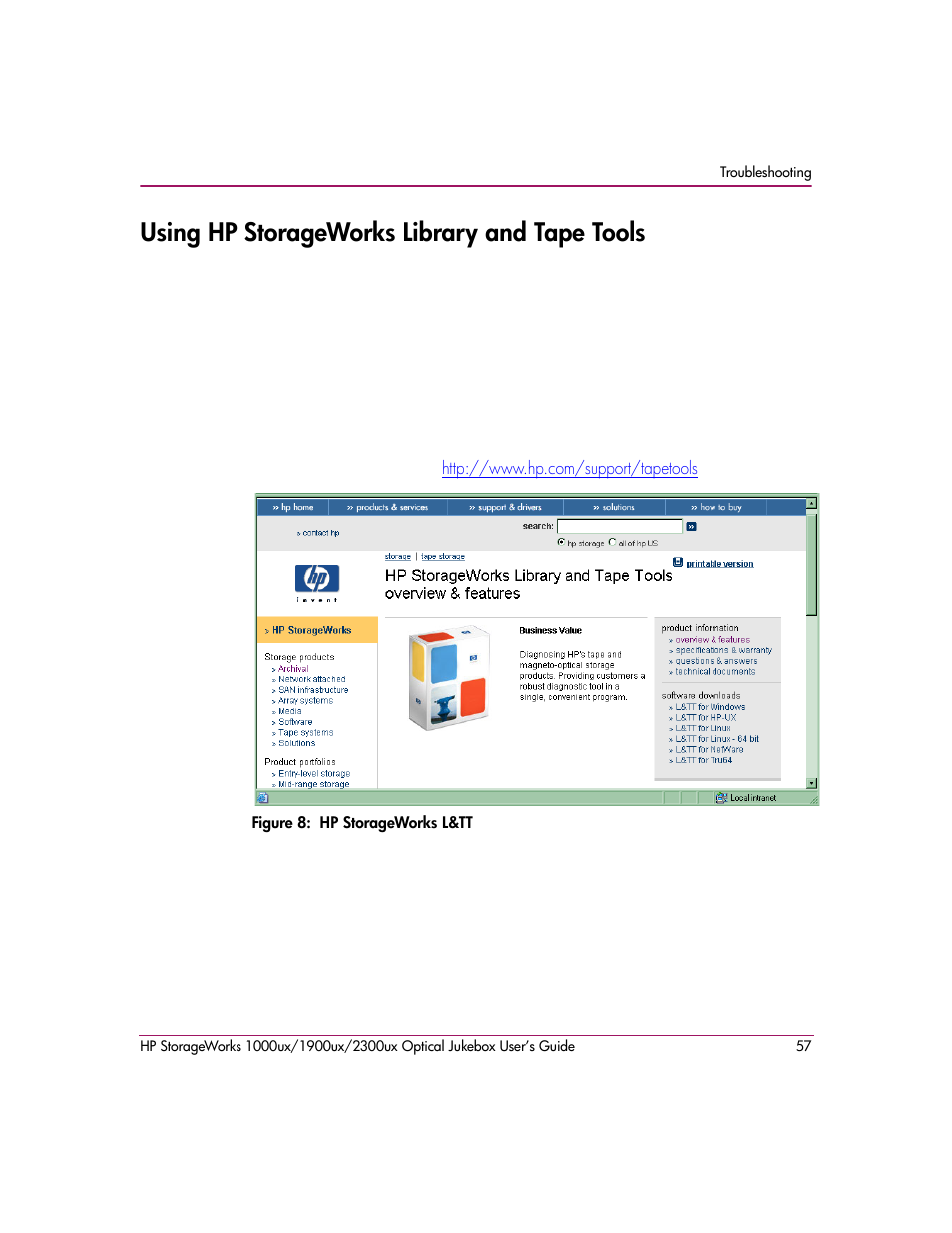 Using hp storageworks library and tape tools, Figure 8: hp storageworks l&tt | HP 1900ux User Manual | Page 57 / 80