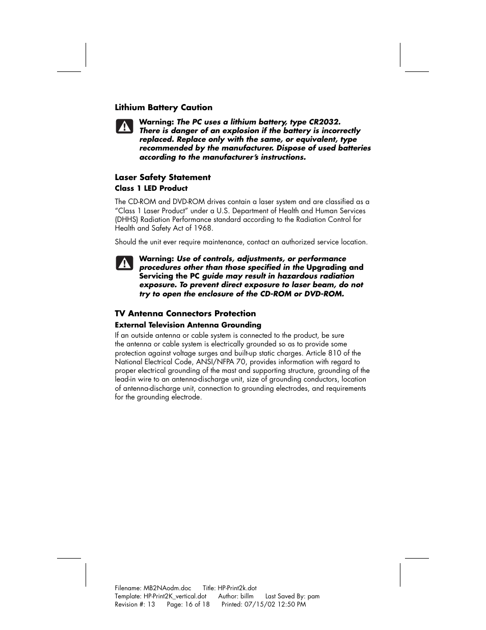 HP Home PC User Manual | Page 16 / 18