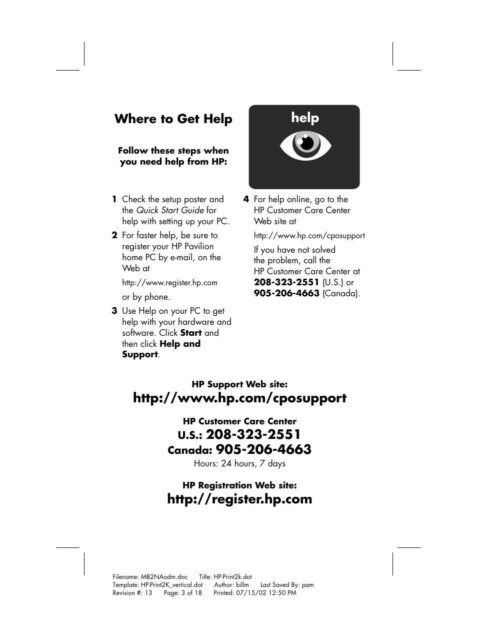 Help, Where to get help | HP Home PC User Manual | Page 3 / 18