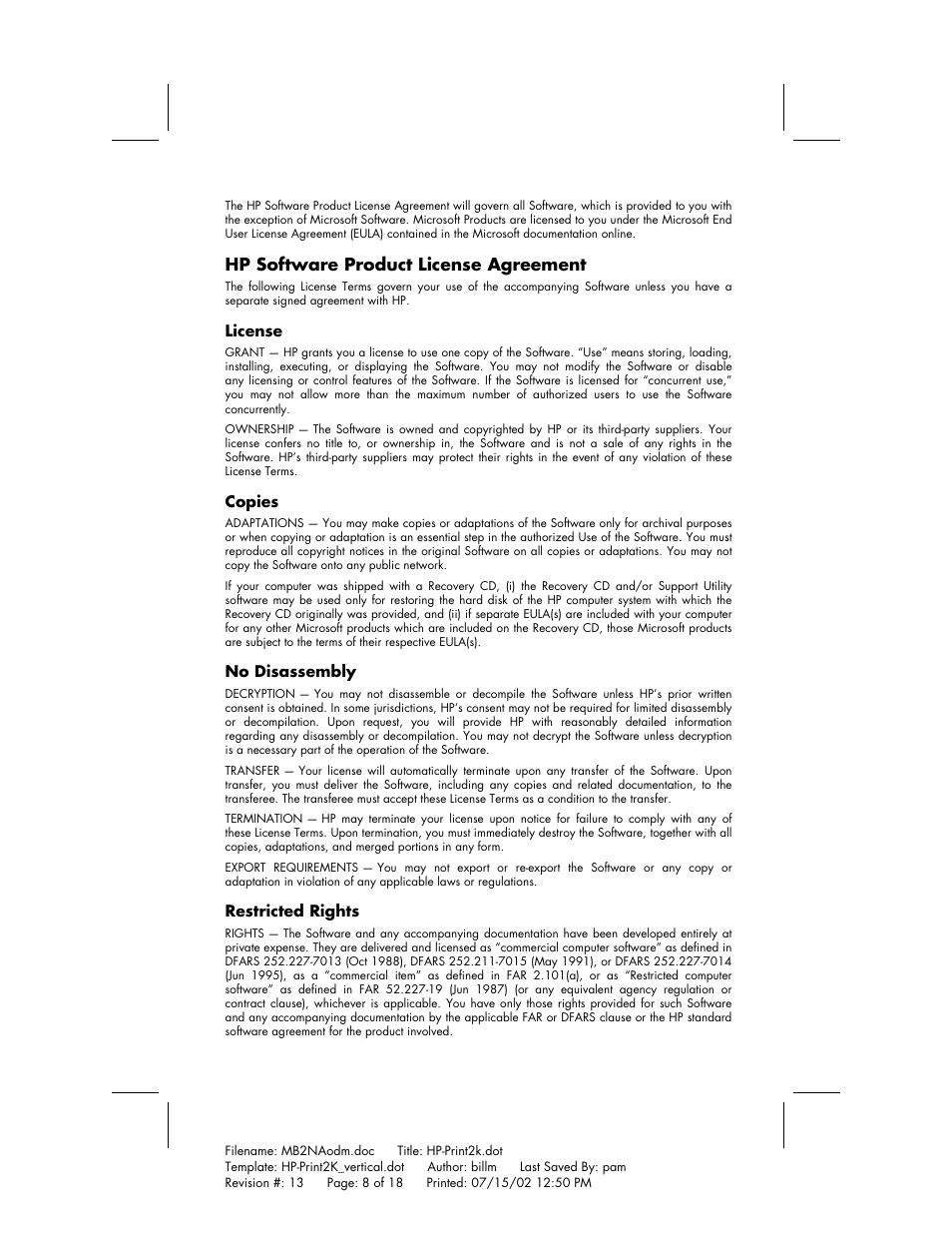 Hp software product license agreement | HP Home PC User Manual | Page 8 / 18