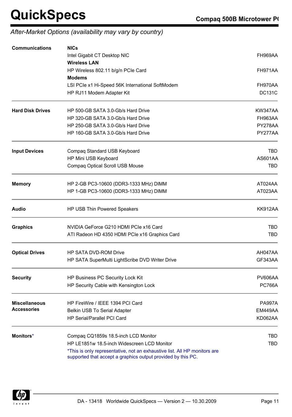Quickspecs | HP Compaq Microtower 500B User Manual | Page 11 / 31