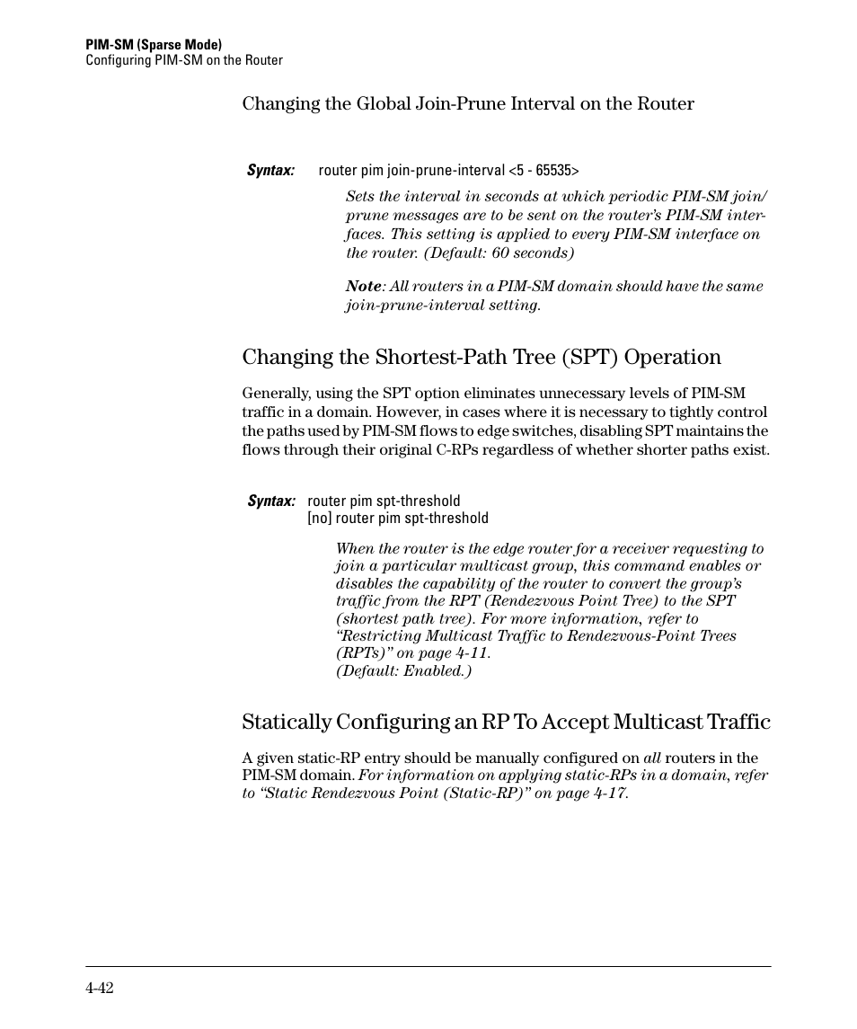 Changing the shortest-path tree (spt) operation | HP 3500YL User Manual | Page 146 / 394