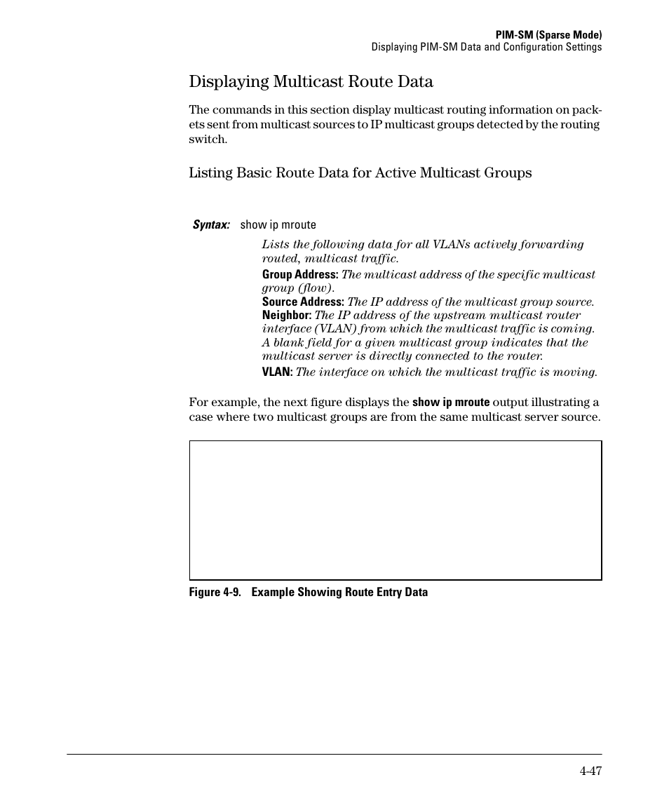 Displaying multicast route data, Displaying multicast route data -47 | HP 3500YL User Manual | Page 151 / 394