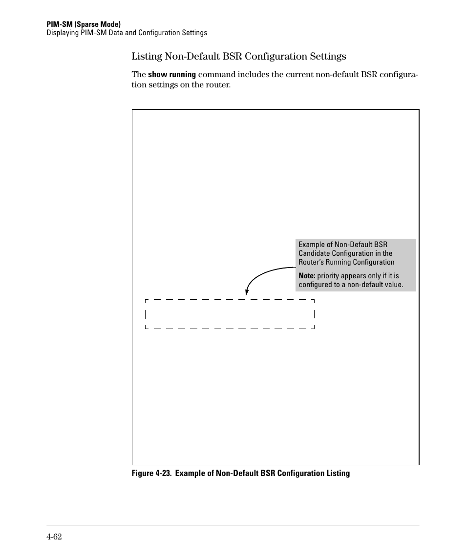 Listing non-default bsr configuration settings -62, Listing non-default bsr configuration settings | HP 3500YL User Manual | Page 166 / 394