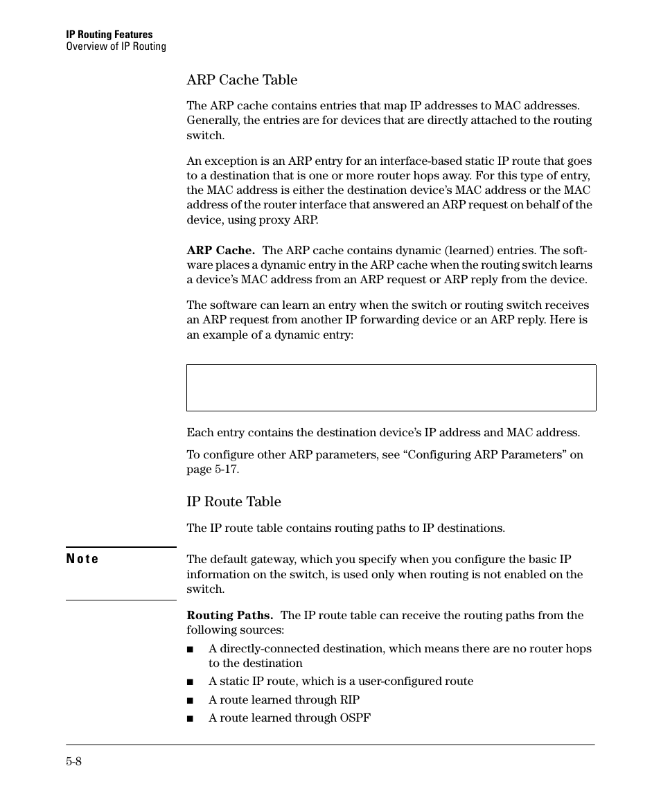 Arp cache table -8, Ip route table -8, Arp cache table -9 | Ip route table -9, Arp cache table, Ip route table | HP 3500YL User Manual | Page 182 / 394