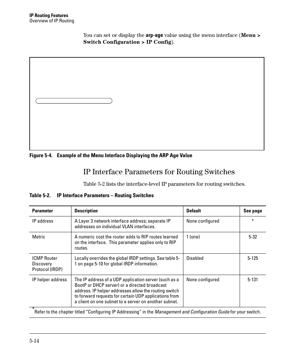 Ip interface parameters for routing switches, Ip interface parameters for routing switches -14, Ip interface parameters for routing switches -15 | HP 3500YL User Manual | Page 188 / 394