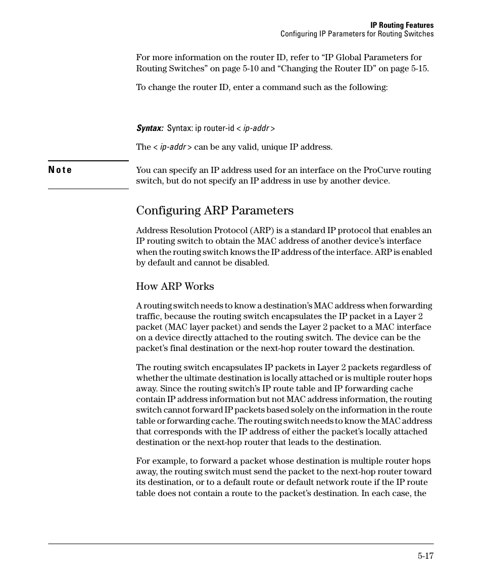 Configuring arp parameters, Configuring arp parameters -17, How arp works -17 | Configuring arp parameters -18, How arp works -18, How arp works | HP 3500YL User Manual | Page 191 / 394