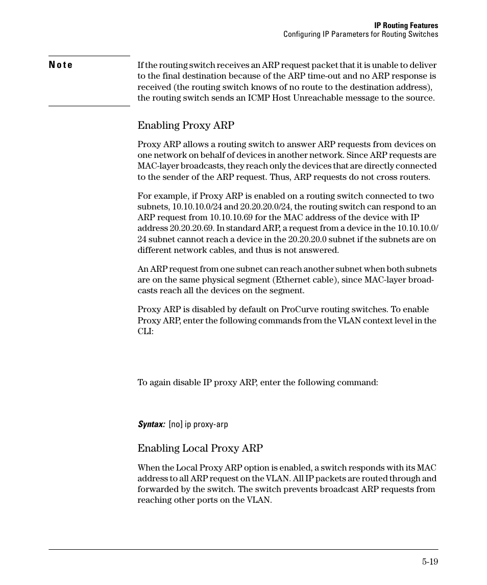 Enabling proxy arp -19, Enabling local proxy arp -19, Enabling proxy arp -20 | Enabling local proxy arp -20, Enabling proxy arp, Enabling local proxy arp | HP 3500YL User Manual | Page 193 / 394