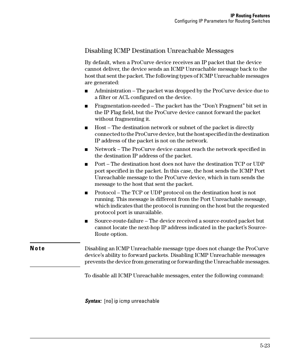 Disabling icmp destination unreachable messages | HP 3500YL User Manual | Page 197 / 394