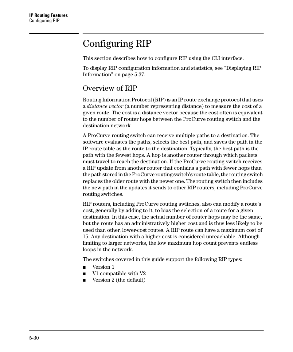 Configuring rip, Overview of rip, Overview of rip -30 | Overview of rip -31 | HP 3500YL User Manual | Page 204 / 394