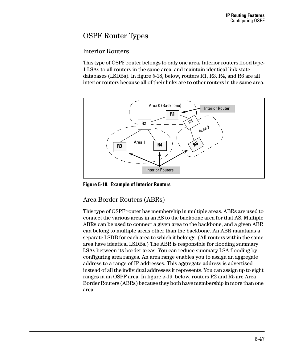 Ospf router types, Ospf router types -47, Interior routers -47 | Area border routers (abrs) -47, Ospf router types -48, Interior routers -48, Area border routers (abrs) -48, Interior routers, Area border routers (abrs) | HP 3500YL User Manual | Page 221 / 394