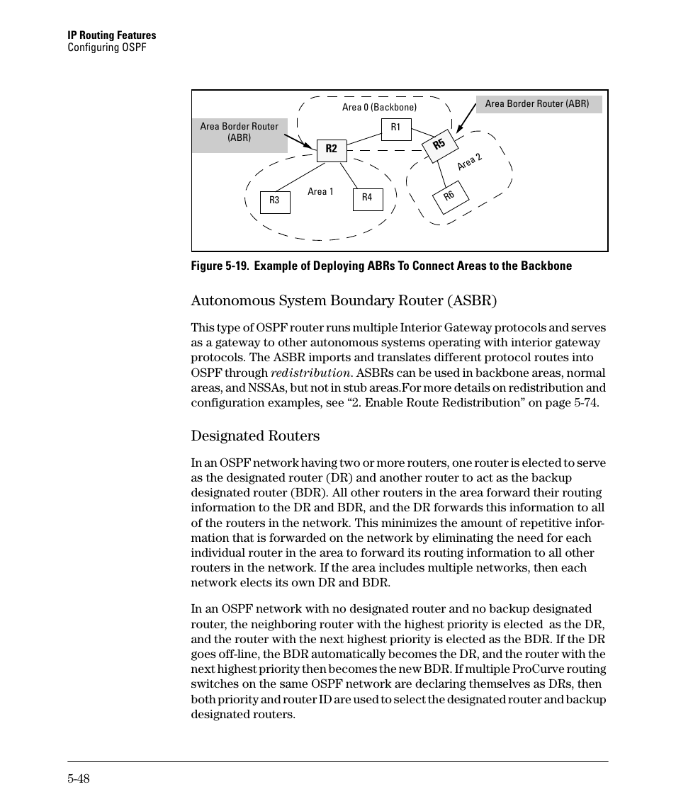 Autonomous system boundary router (asbr) -48, Designated routers -48, Autonomous system boundary router (asbr) -49 | Designated routers -49, Autonomous system boundary router (asbr), Designated routers | HP 3500YL User Manual | Page 222 / 394