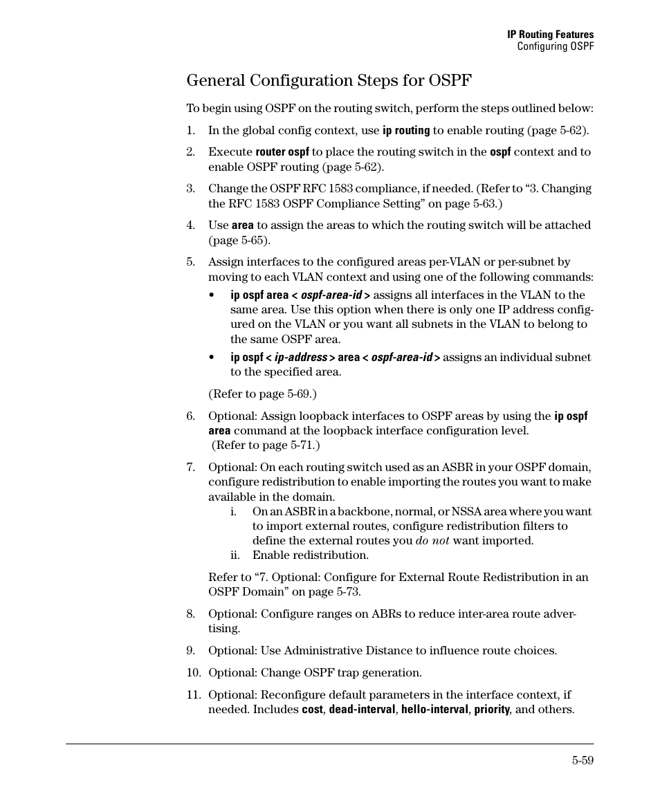 General configuration steps for ospf, General configuration steps for ospf -59, General configuration steps for ospf -60 | HP 3500YL User Manual | Page 233 / 394