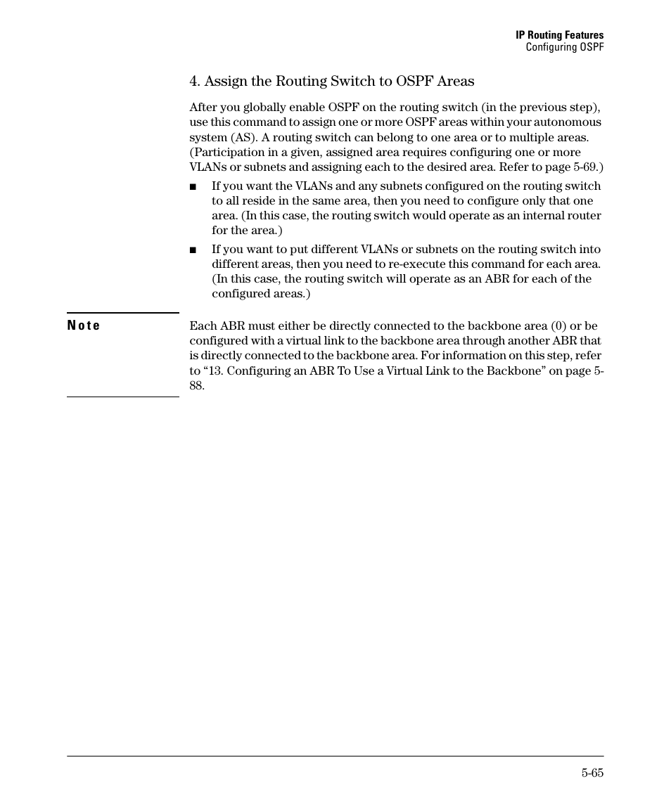 Assign the routing switch to ospf areas -65, Assign the routing switch to ospf areas -66, Ge 5-65 | Assign the routing switch to ospf areas | HP 3500YL User Manual | Page 239 / 394