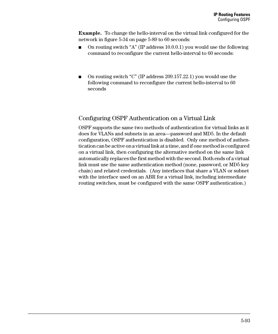 Configuring ospf authentication on a virtual link | HP 3500YL User Manual | Page 267 / 394