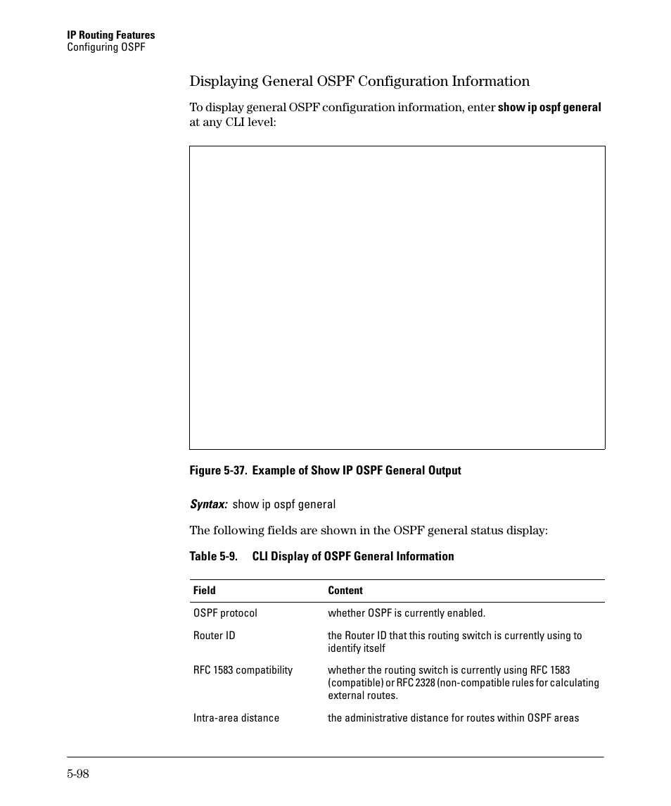 Displaying general ospf configuration information | HP 3500YL User Manual | Page 272 / 394