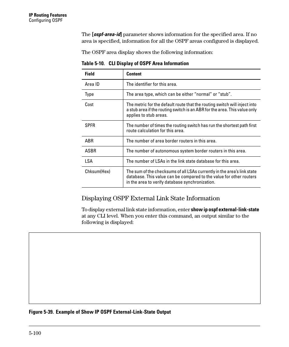 Displaying ospf external link state information | HP 3500YL User Manual | Page 274 / 394