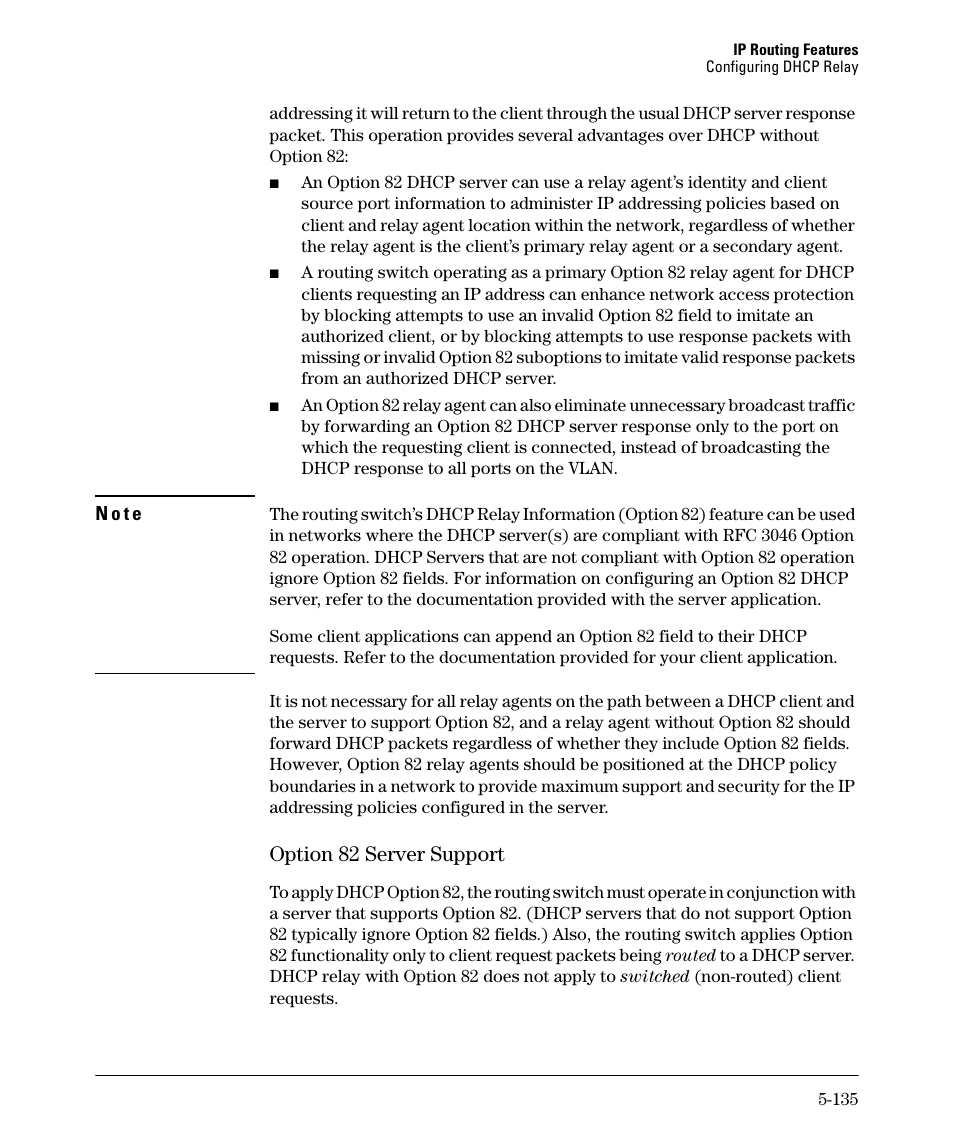 Option 82 server support -135, Option 82 server support -136, Option 82 server support | HP 3500YL User Manual | Page 309 / 394